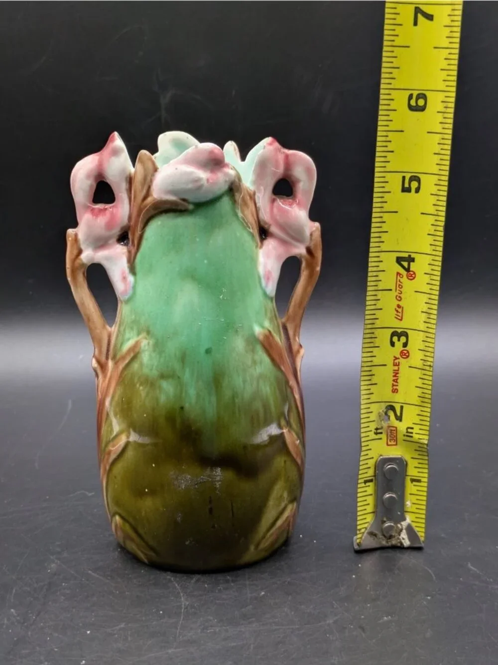 Antique Art Nouveau French Majolica Barbotine Naturalistic Floral Vase 5.5”